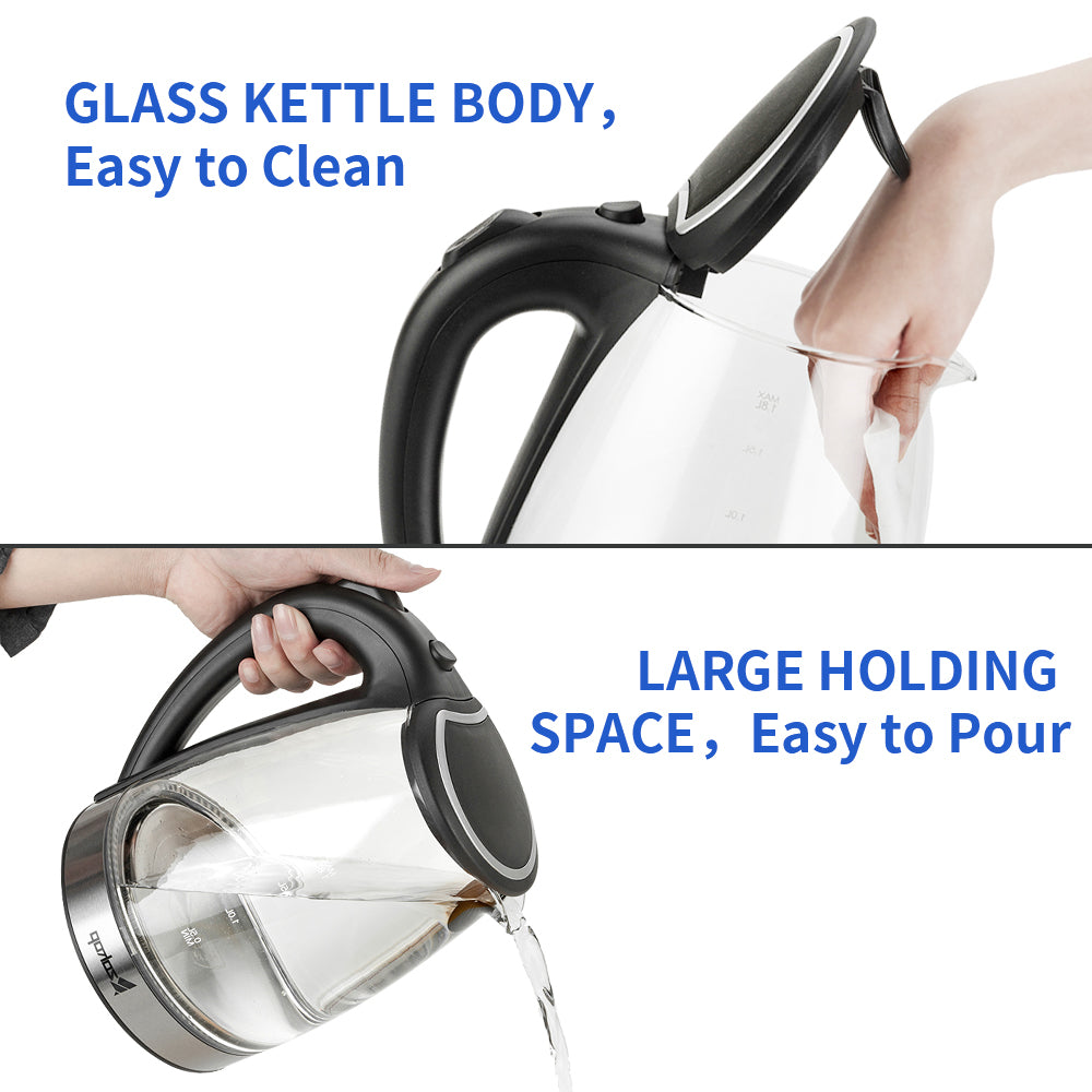 ZOKOP HD-1857-A 110V 1200W 1.8L Electric Glass Kettle US Plug