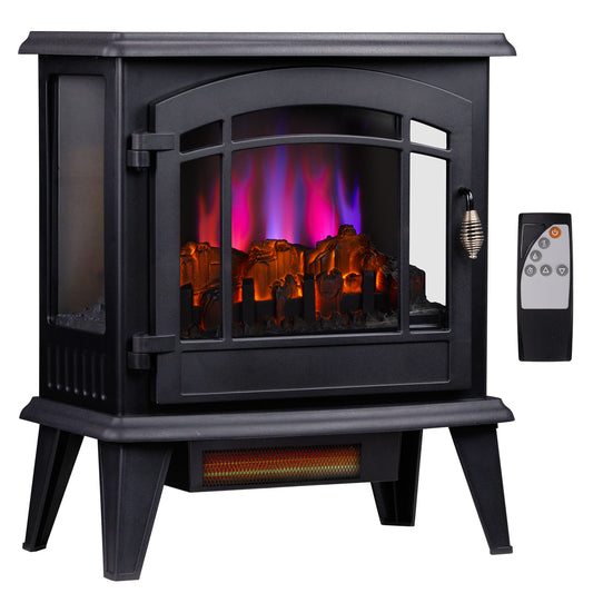 20" Electric Fireplace Stove, Freestanding Indoor Fireplace Heater with 3-Level Dimmable Flame Effect and 8H Timer, Remote Control, 1400W, Black