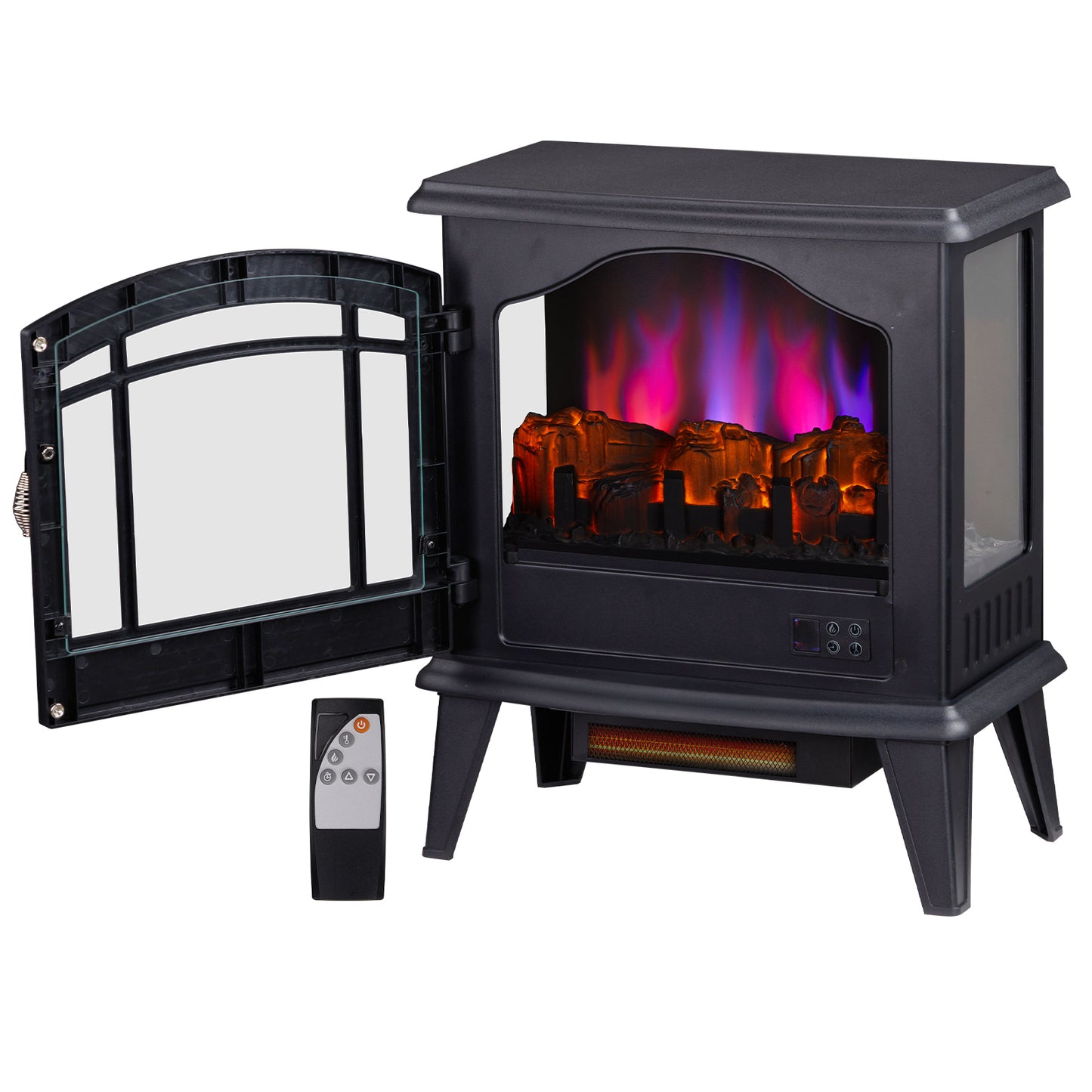 20" Electric Fireplace Stove, Freestanding Indoor Fireplace Heater with 3-Level Dimmable Flame Effect and 8H Timer, Remote Control, 1400W, Black