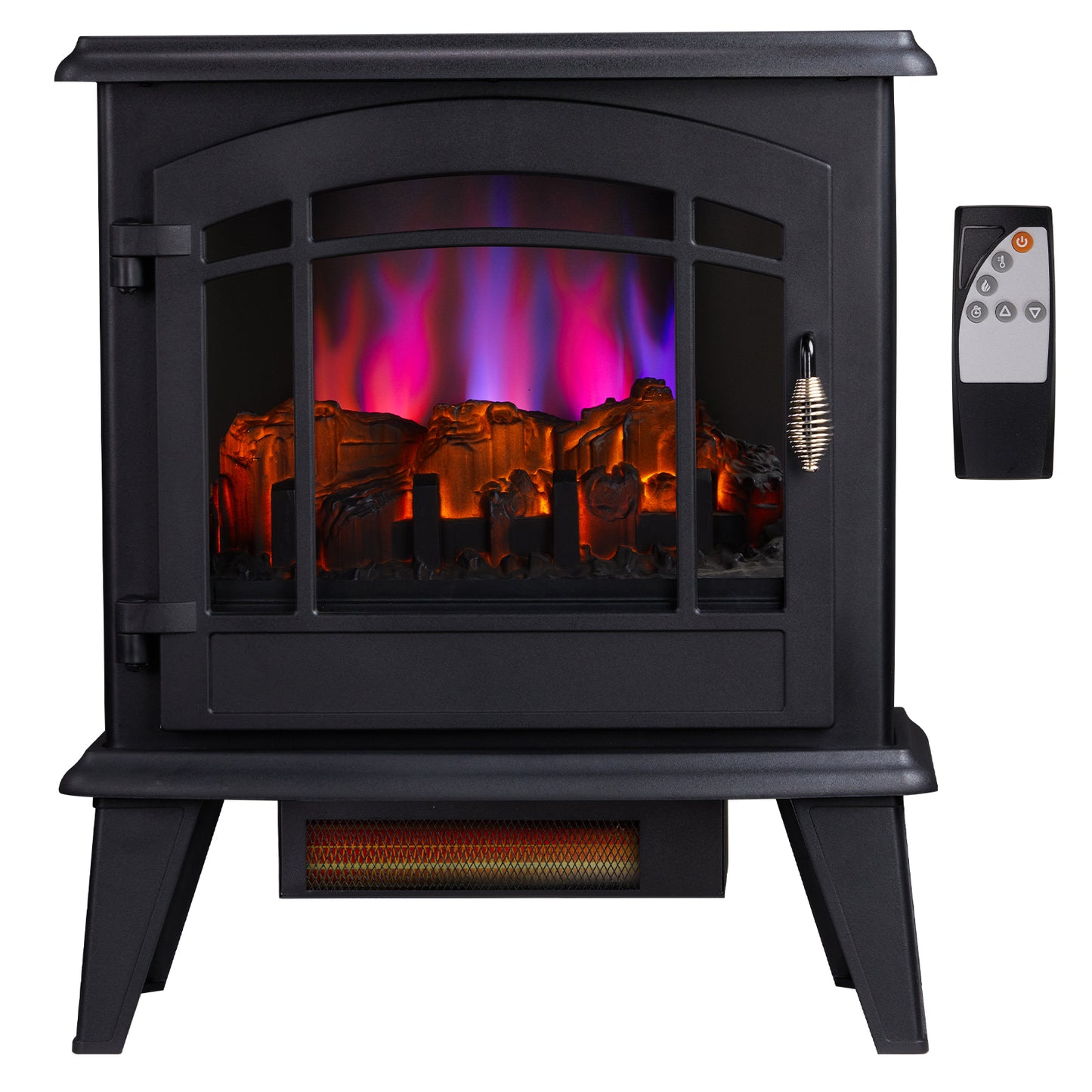 20" Electric Fireplace Stove, Freestanding Indoor Fireplace Heater with 3-Level Dimmable Flame Effect and 8H Timer, Remote Control, 1400W, Black