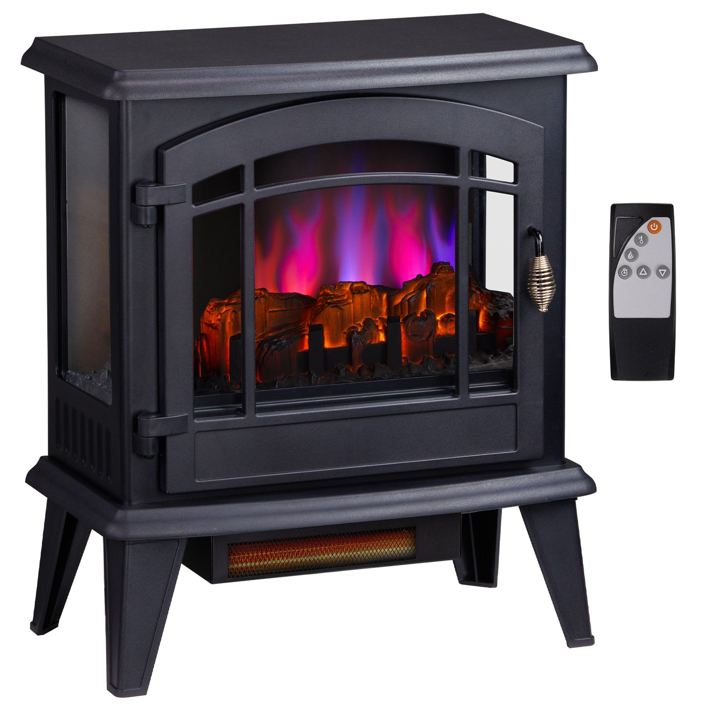 20" Electric Fireplace Stove, Freestanding Indoor Fireplace Heater with 3-Level Dimmable Flame Effect and 8H Timer, Remote Control, 1400W, Black