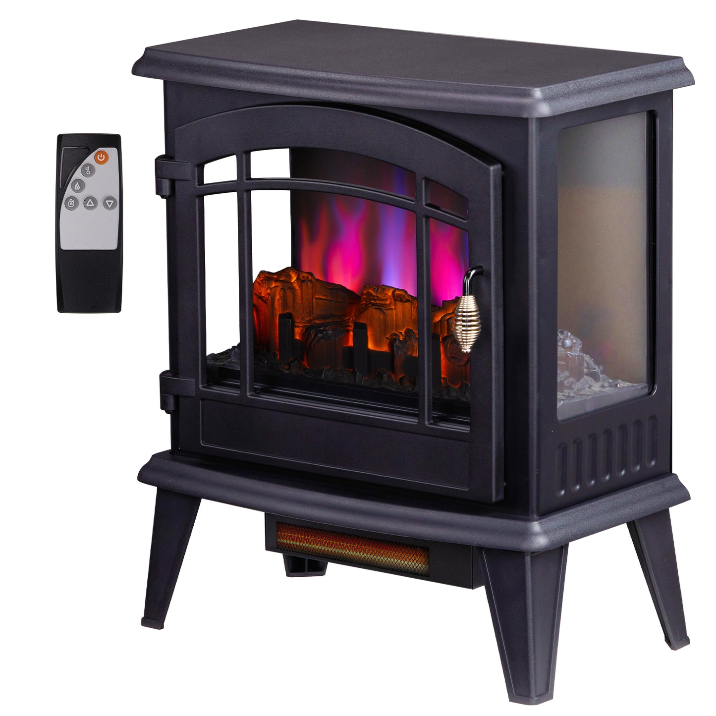 20" Electric Fireplace Stove, Freestanding Indoor Fireplace Heater with 3-Level Dimmable Flame Effect and 8H Timer, Remote Control, 1400W, Black