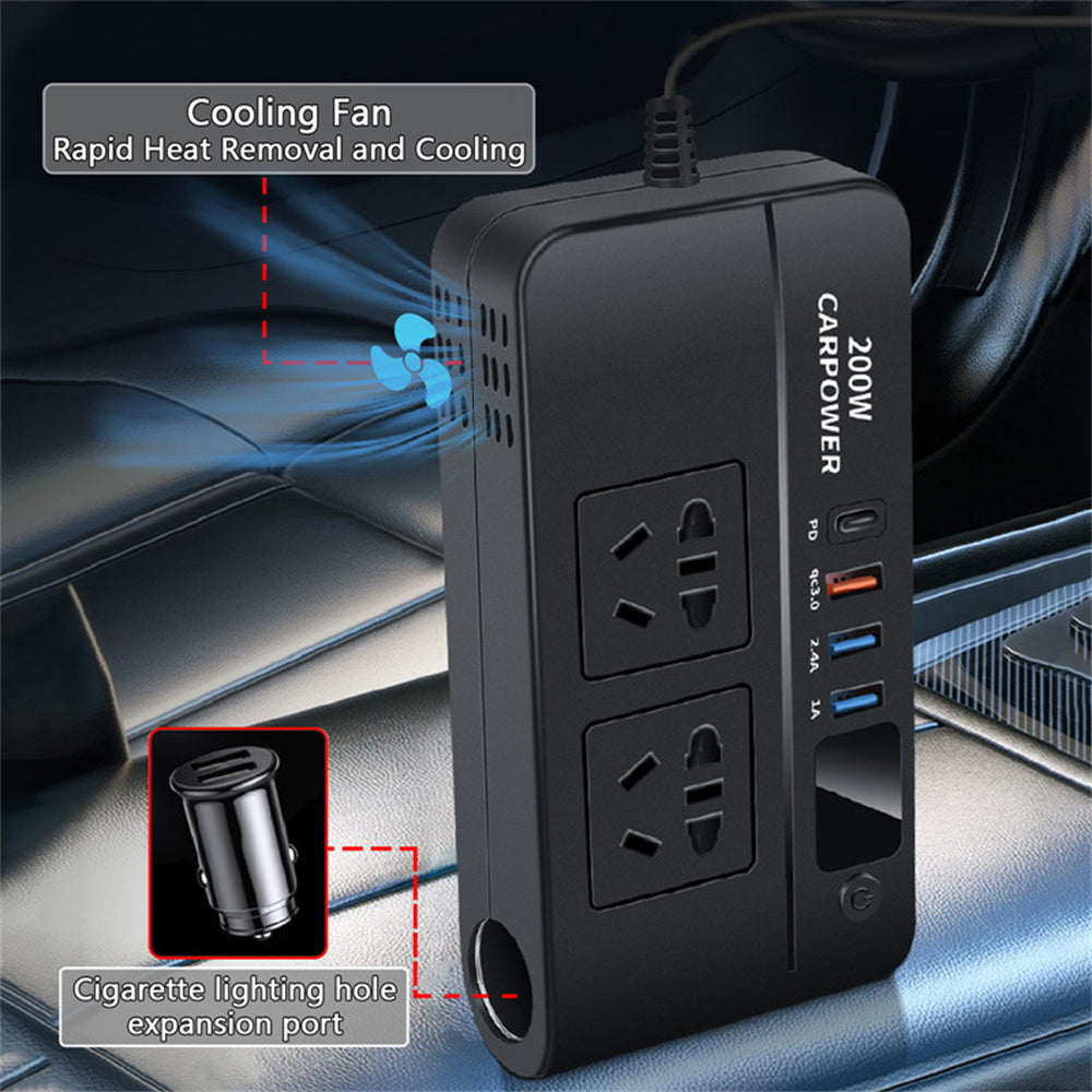 Multi Bulton Socket Car Inverter Mulifunctional Car Power Converter Socket -12V To 220V