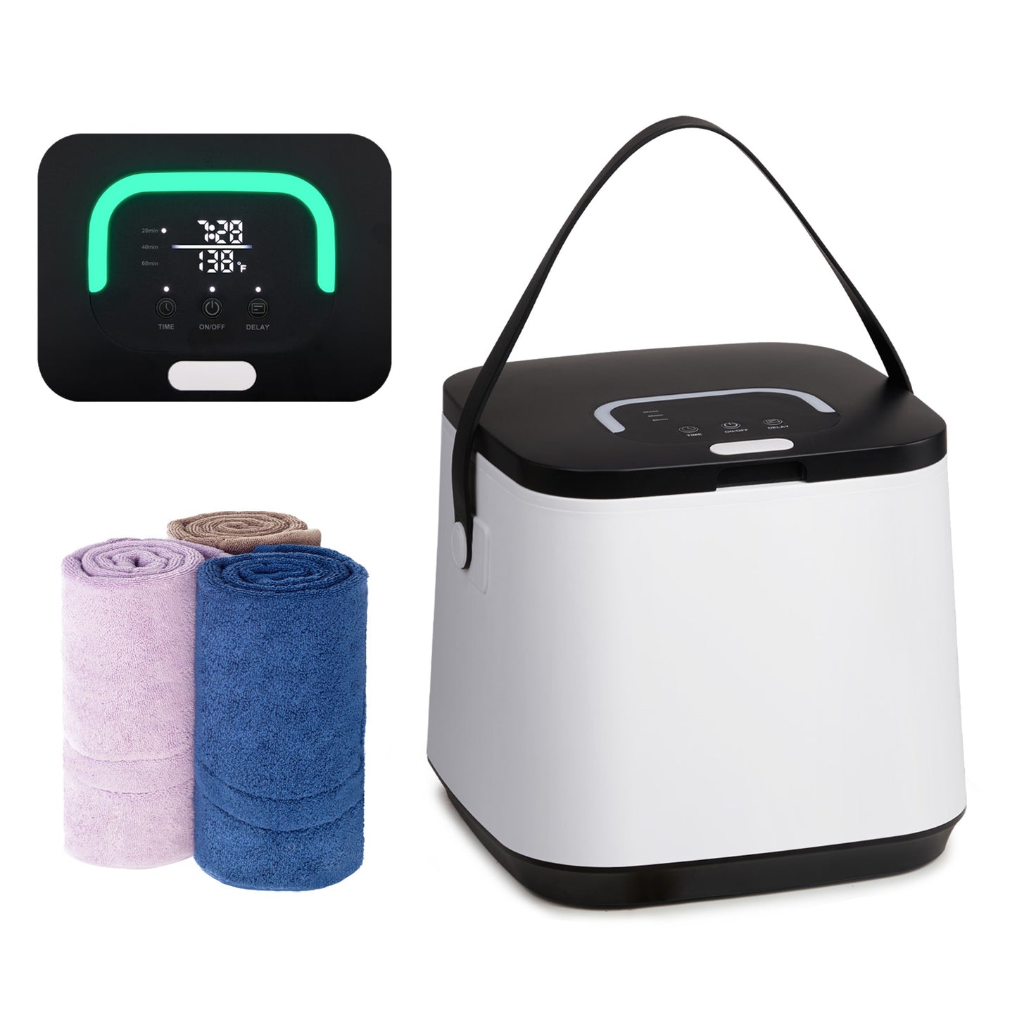 Cute Luxury Towel Warmer Bucket Timer Electric Towel Warmer for Bathroom,14 Liter Capacity Spa Like Electric Towel Warmer with detachable hooks and cord wrap With handle