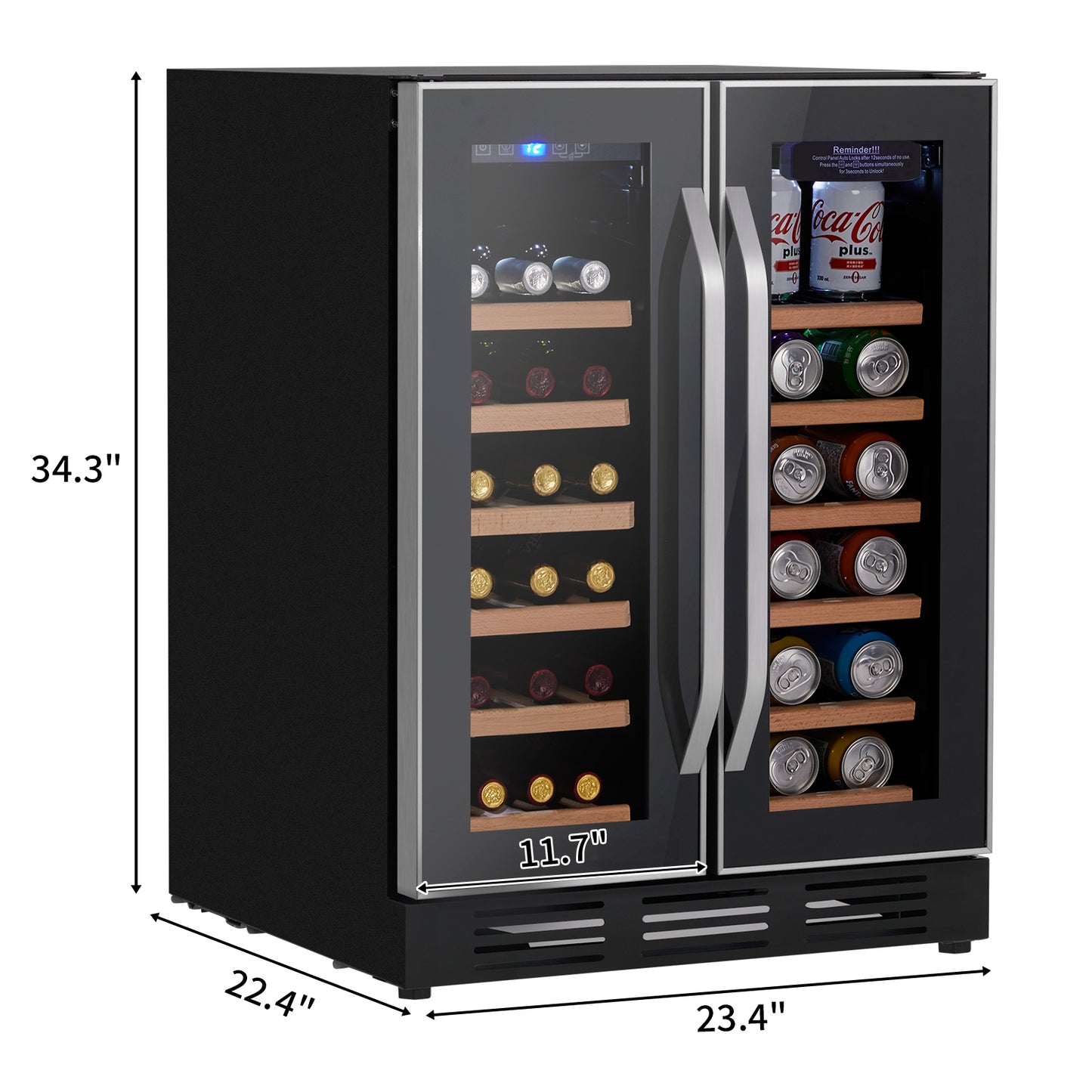 Dual Zone Wine and Beverage Refrigerator, 34 Bottle Wine Fridge with Independent Temperature Control & Glass Door, Built-in/Freestanding/Under Counter Wine Cooler Chiller for Wine Champagne Beer