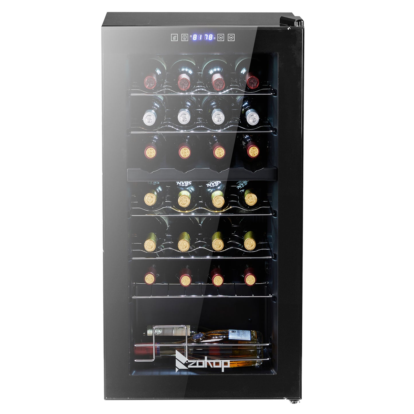 Dual Zone Wine and Beverage Refridgerator, 28 Bottle Wine Fridge with Independent Temperature Control & Glass Door, Freestanding Wine Cooler Chiller for Wine Champagne Beer