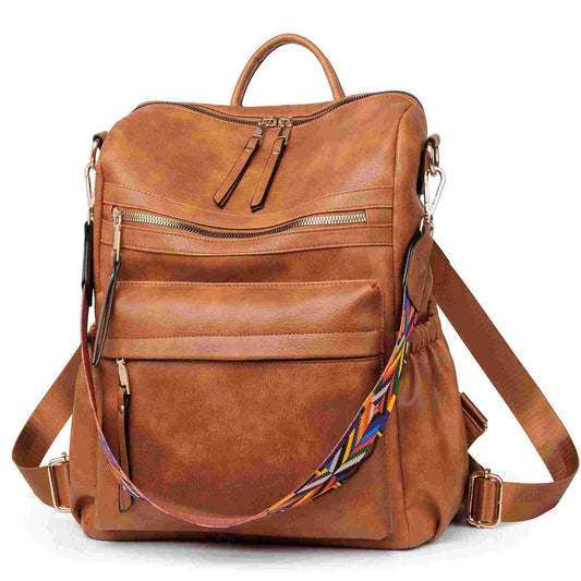 Backpack Purse for Women Fashion PU Leather Designer Anti-theft School Backpack Convertible Shoulder Bags Brown (Ship from Walmart WFS)