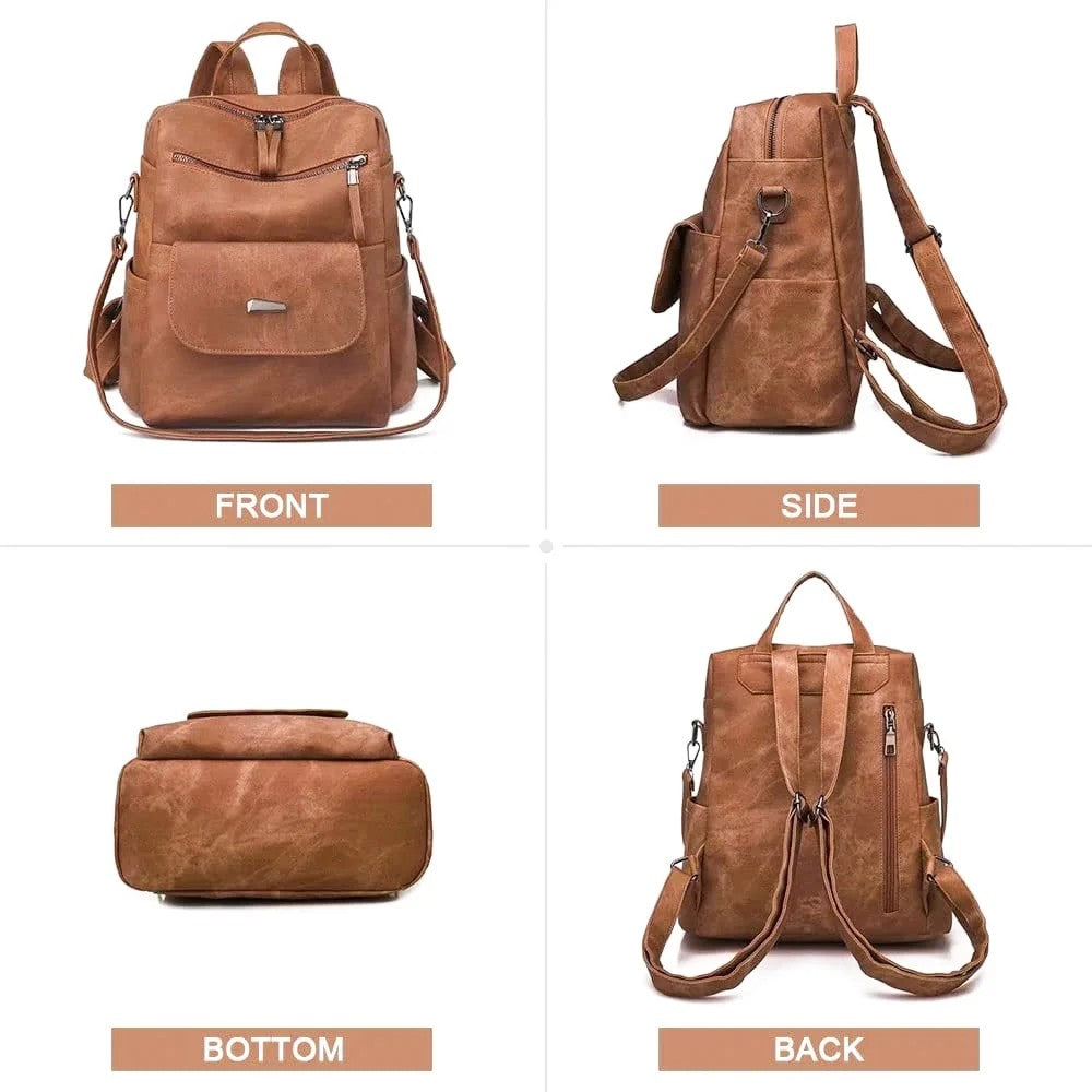 Backpack Purse for Womens, Waterproof PU Leather Backpacks Handbags, Ladies Casual Shoulder Bags Brown（No shipment on weekends）