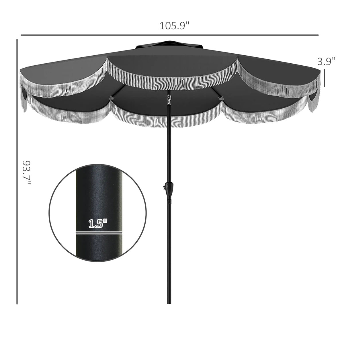 8.8FT Elegance Patio Umbrella, UPF 30+ Outdoor Market Umbrella with 8 Ribs, Push Button Tilt,Charcoal Gray