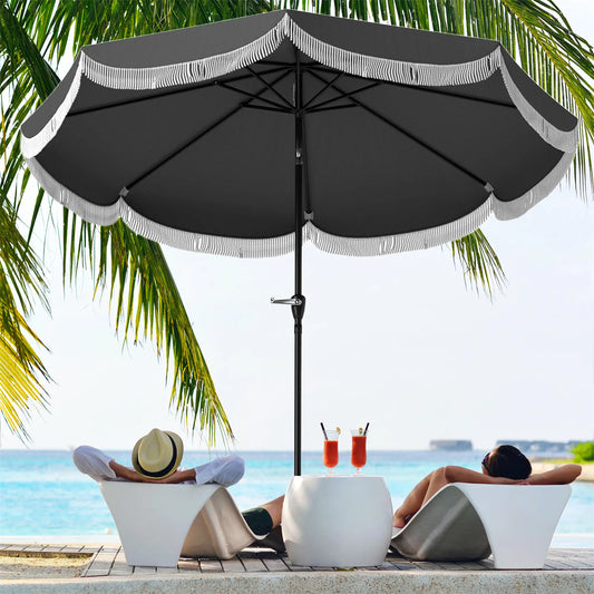 8.8FT Elegance Patio Umbrella, UPF 30+ Outdoor Market Umbrella with 8 Ribs, Push Button Tilt,Charcoal Gray