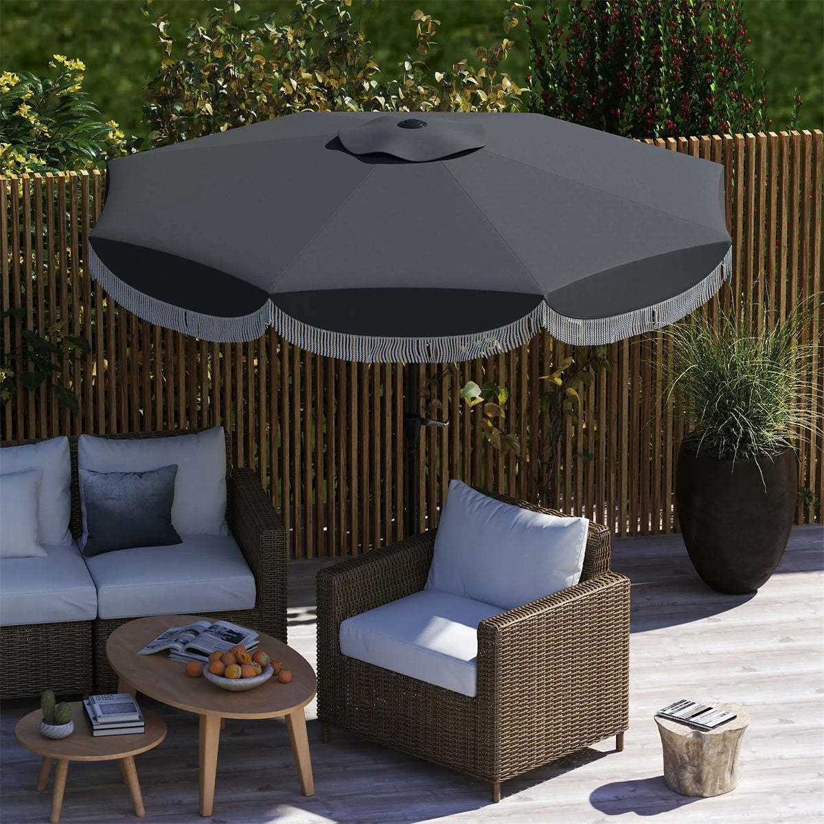 8.8FT Elegance Patio Umbrella, UPF 30+ Outdoor Market Umbrella with 8 Ribs, Push Button Tilt,Charcoal Gray