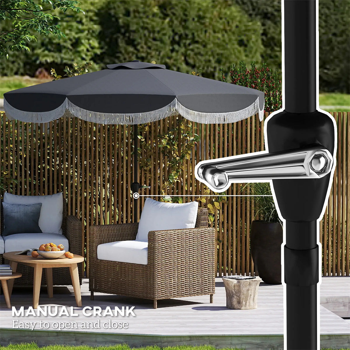 8.8FT Elegance Patio Umbrella, UPF 30+ Outdoor Market Umbrella with 8 Ribs, Push Button Tilt,Charcoal Gray