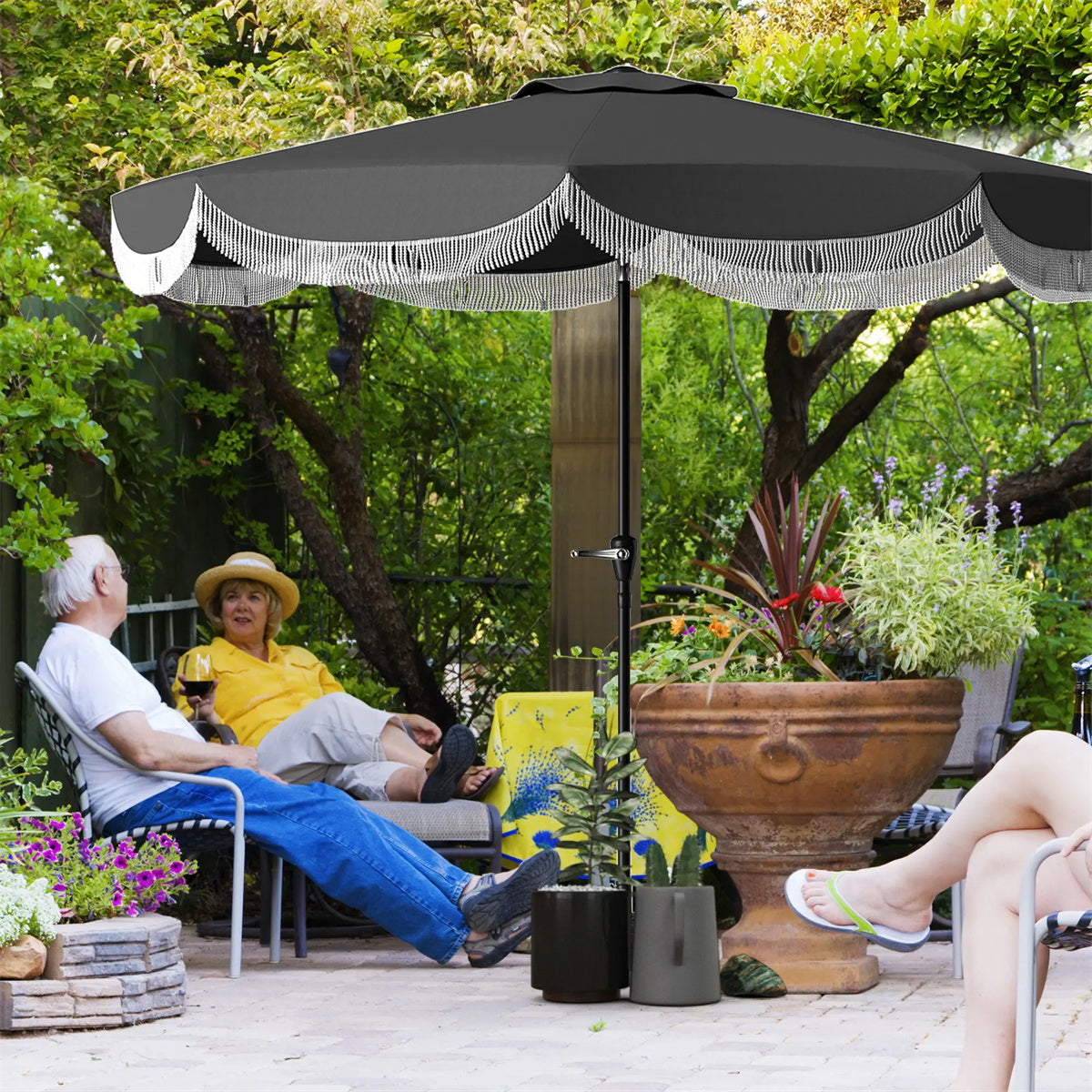 8.8FT Elegance Patio Umbrella, UPF 30+ Outdoor Market Umbrella with 8 Ribs, Push Button Tilt,Charcoal Gray