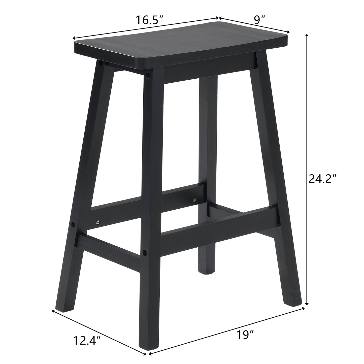 2pcs Pine Wood Saddle Seat Bar Stool Black