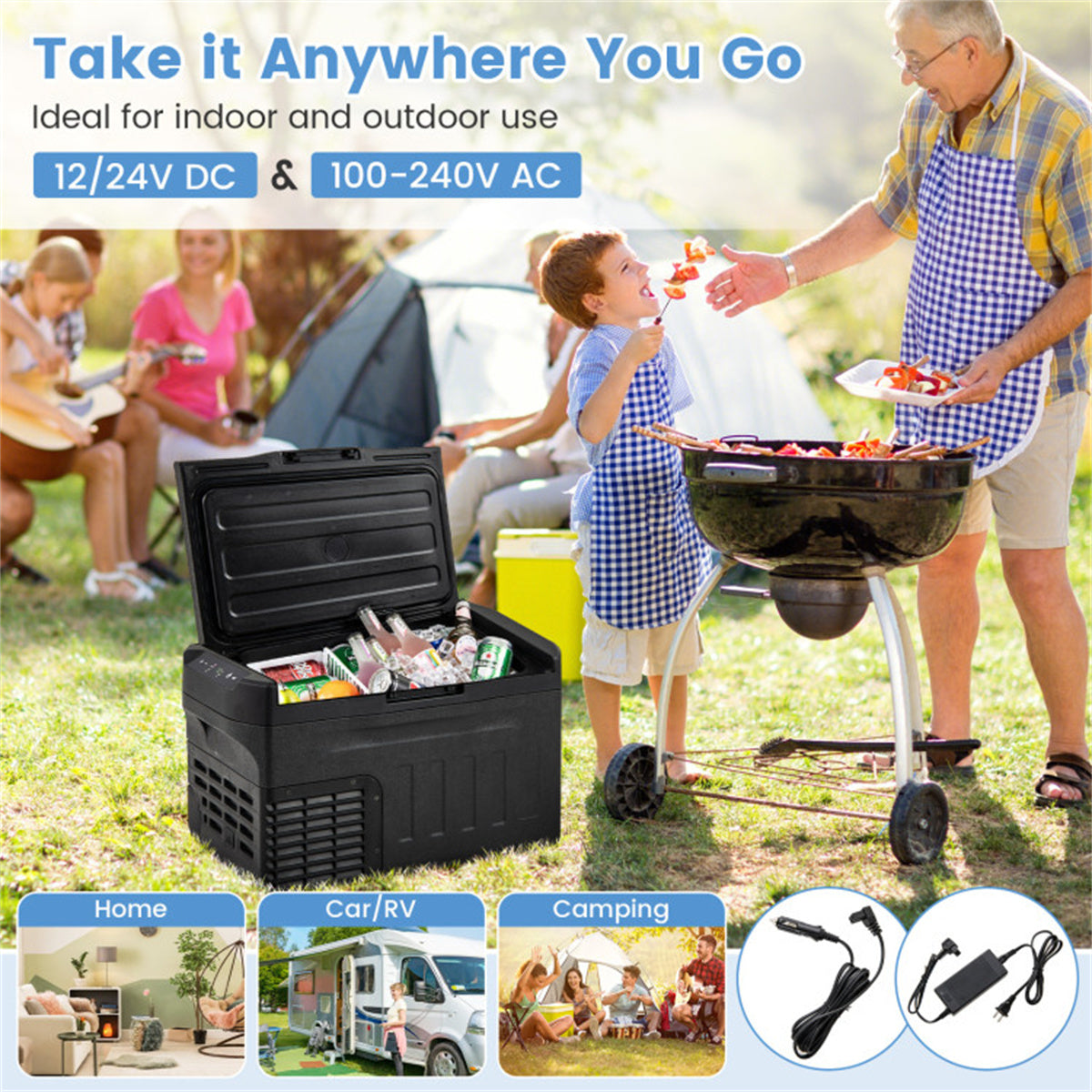 12 Volt Car Refrigerator w/ -4℉~68℉ Adjustable Range Divider for Camping