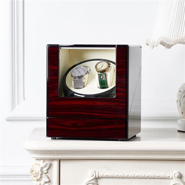Double Watch Winder Automatic Rotation Wood Display Case Storage Organizer
