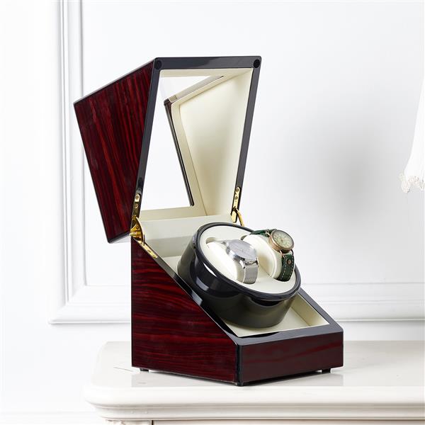 Double Watch Winder Automatic Rotation Wood Display Case Storage Organizer