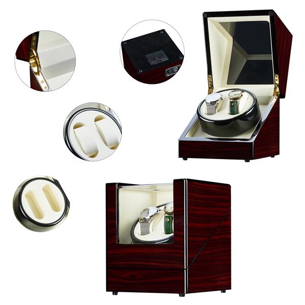 Double Watch Winder Automatic Rotation Wood Display Case Storage Organizer