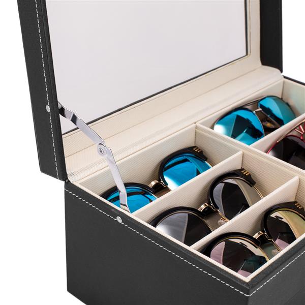 Leather 12 Piece Eyeglasses Storage and Sunglass Glasses Display Drawer Lockable Case Organizer Black