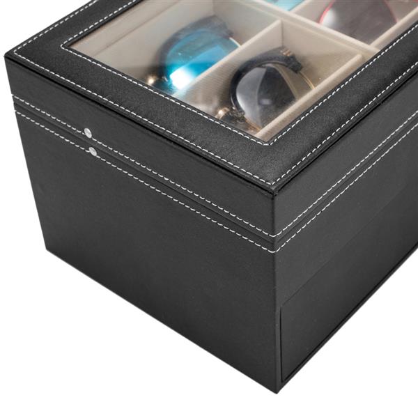 Leather 12 Piece Eyeglasses Storage and Sunglass Glasses Display Drawer Lockable Case Organizer Black