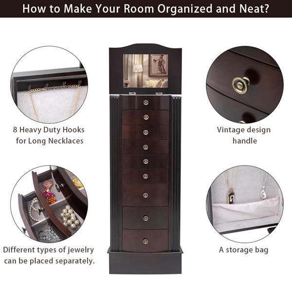 Jewelry Cabinet Box Storage Chest Necklace Wood Walnut Stand Organizer